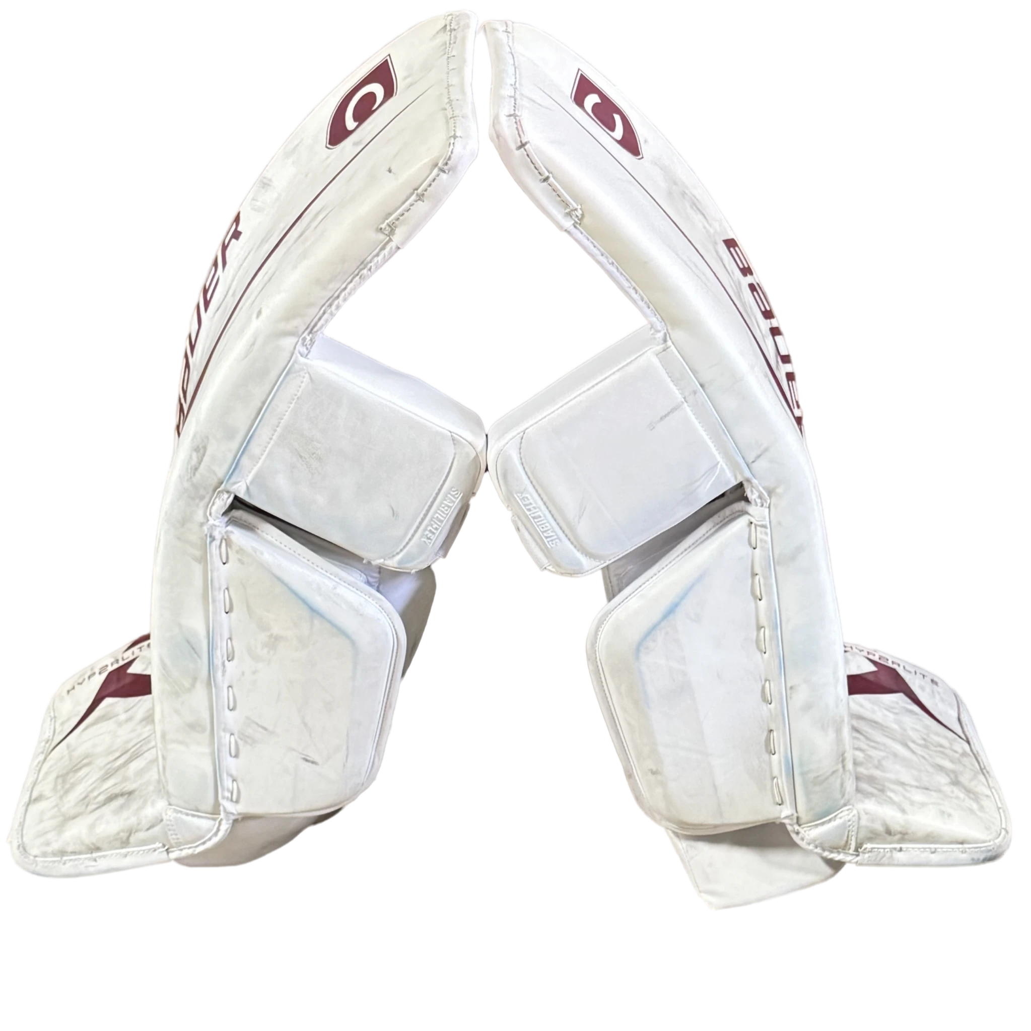 Bauer Vapor Hyperlite 2 - Jambières de gardien NCAA Pro Stock d'occasion (blanc/marron)